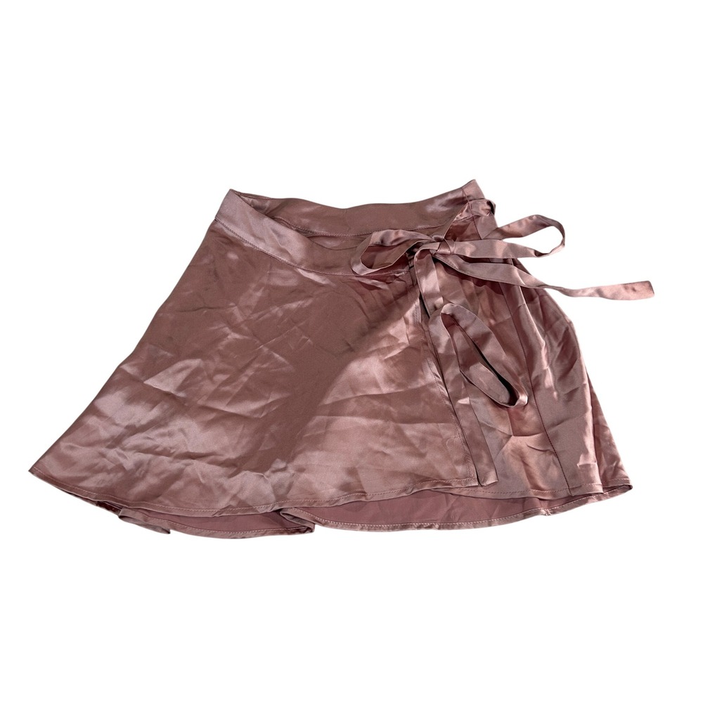 Forever 21 Women Blush Pink Satin Faux Wrap Mini Skirt Tie Waist‎ Size Small NWT